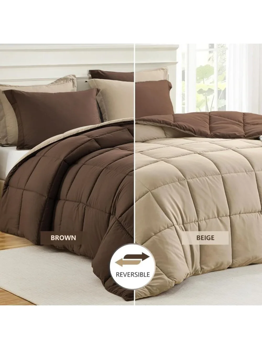 Cozy Reversible Queen Comforter Set, Lightweight Down Alternative, 3-Piece